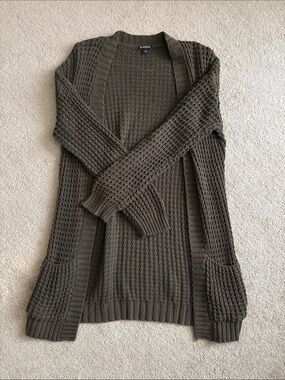 Express Olive Green Open Knit Cardigan